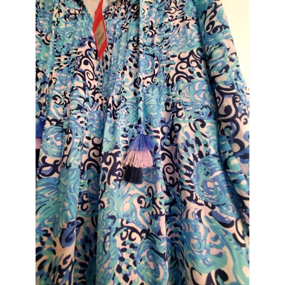Lilly Pulitzer Blue/White Printed Tunic Dress W/ Tassel Details - S - Picture 4 of 11